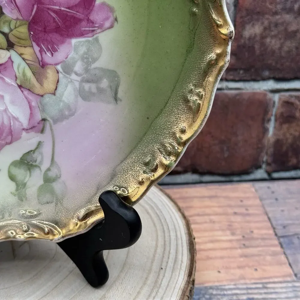 Antique Wheelock & Co California Rose Plate Pink Yellow Floral Germany Gold Edge